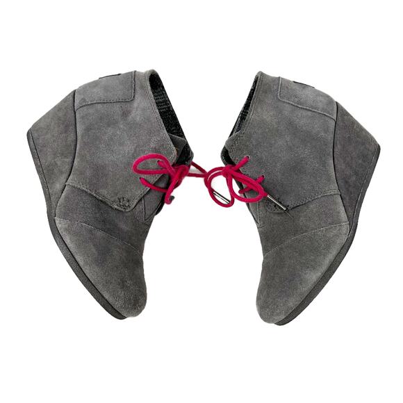 Toms Desert Wedge Suede Lace-Up Booties Grey w/ Hot Pink Laces size 6 - Picture 4 of 10